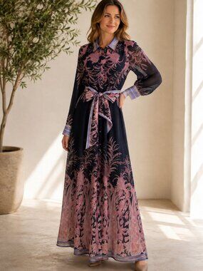 Navy Pink Floral Maxi Dress